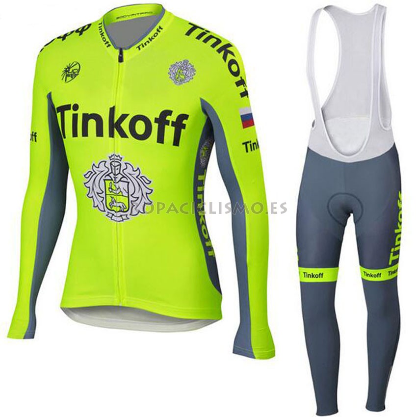 2018 Maillot Tinkoff Tirantes Mangas Largas Amarillo